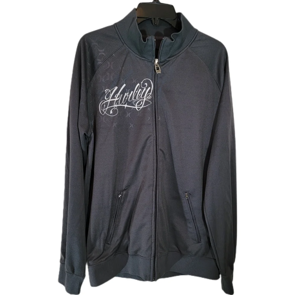 Hurley International Double Zip Warm-Up/Track Jacket Gray Sz LG- dk. gray
